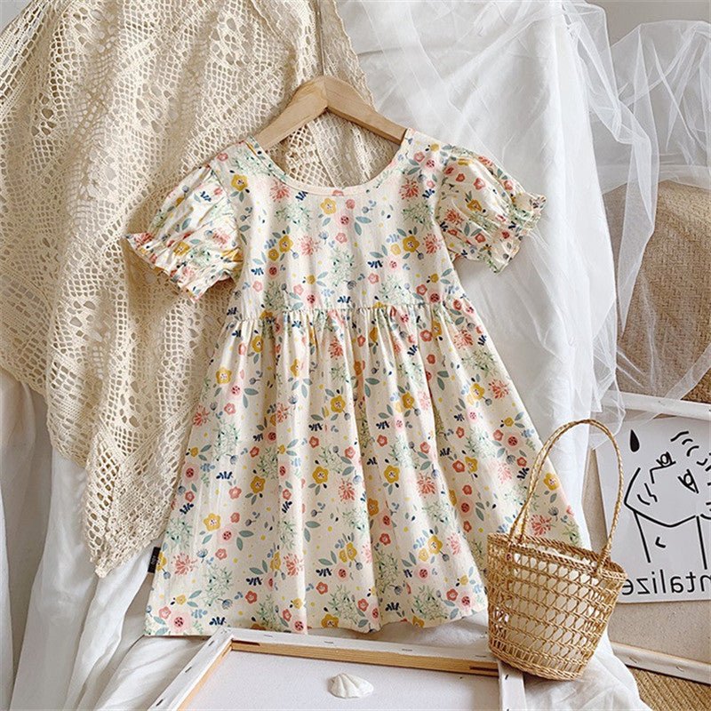 Girls Floral Dress Pastoral Style Princess Dress - Kalsha